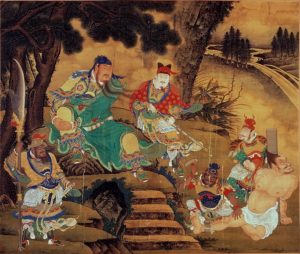 Guan in a 1430 scroll painting in the Beijing Palace Museum. Public domain via Wikipedia.